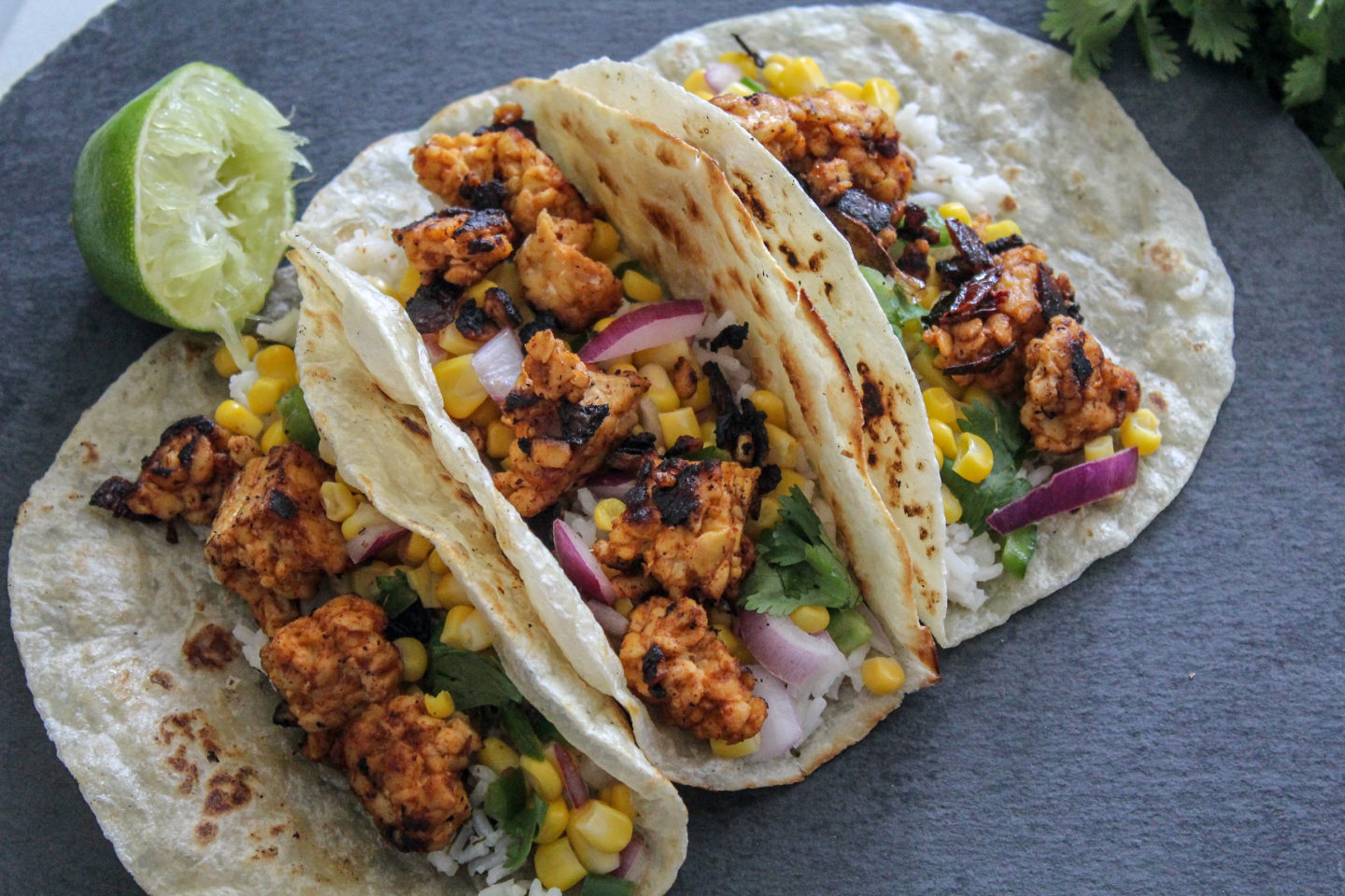 a picture of my chipotle inspired tempeh tacos